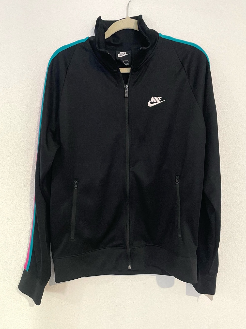 Nike Black N98 Full Zip Track Jacket with Teal and Pink Stripe